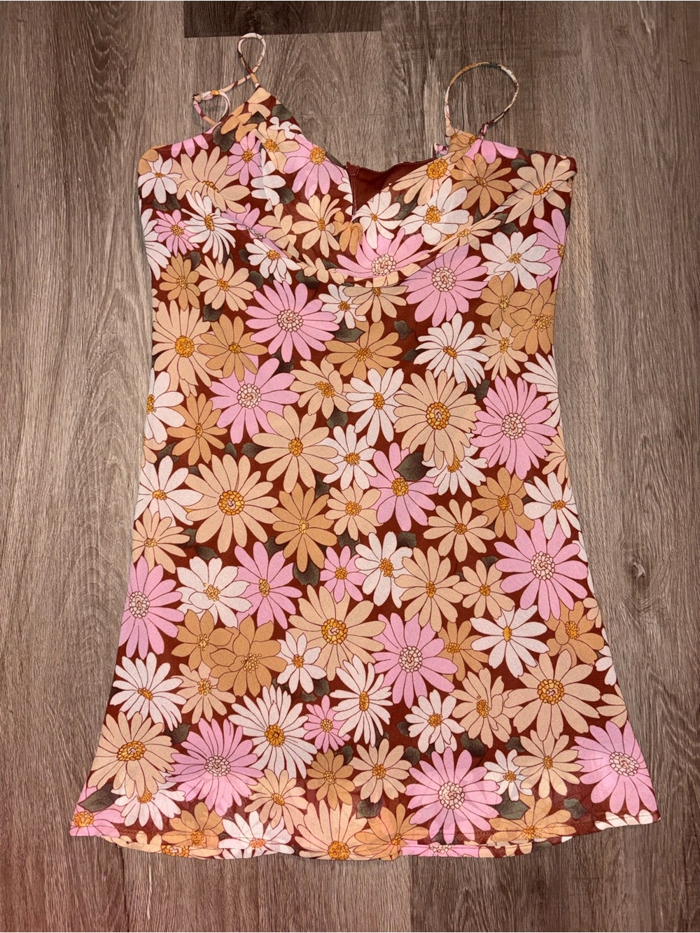 Altar'd State Pink & Brown Floral Spaghetti-Strap Dress